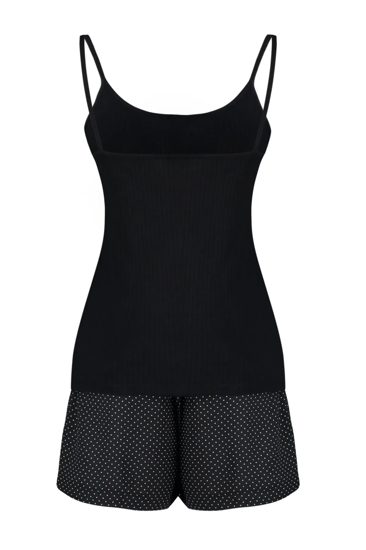 Trendyol Collection  Pyjama-Set mit schwarzen Kordelträgern und Punkten – mit Knopfleiste, THMSS24PT00335