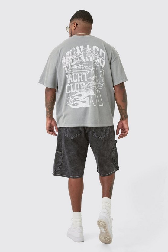 Plus graues T-Shirt mit Monaco-Print