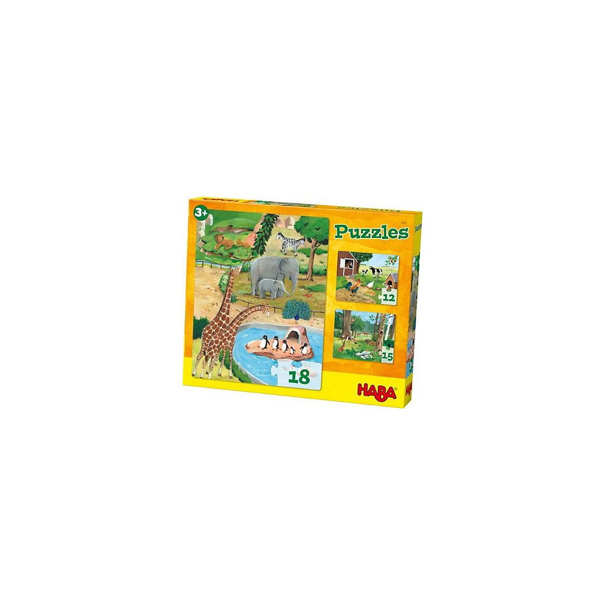HABA 4960 3 in 1 Puzzle-Set Tiere - 12/15/18 Teile