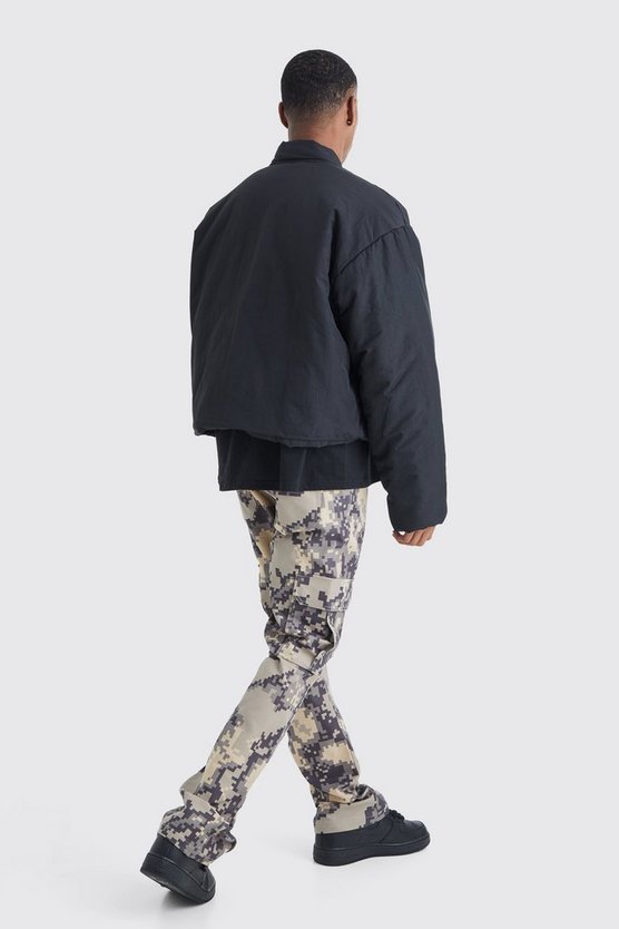 Kastige Nylon-Steppjacke in Knitteroptik