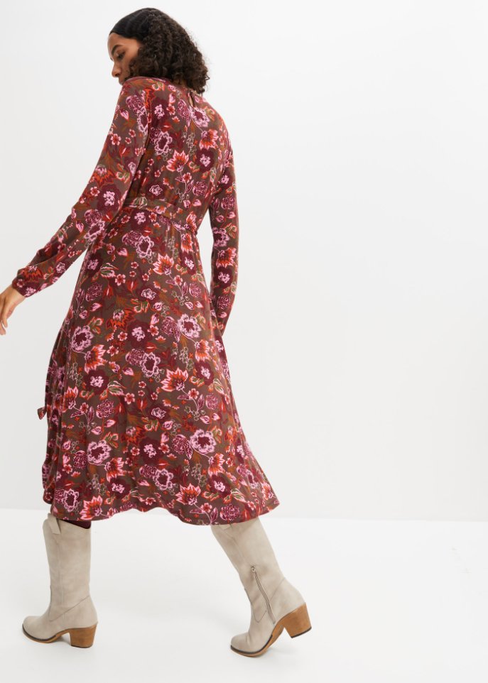 Jerseykleid mit V-Ausschnitt und Bindeband