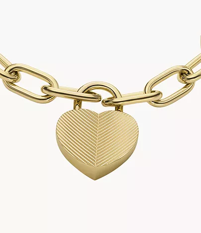 Fossil Armband Harlow Linear Texture Heart Edelstahl goldfarben