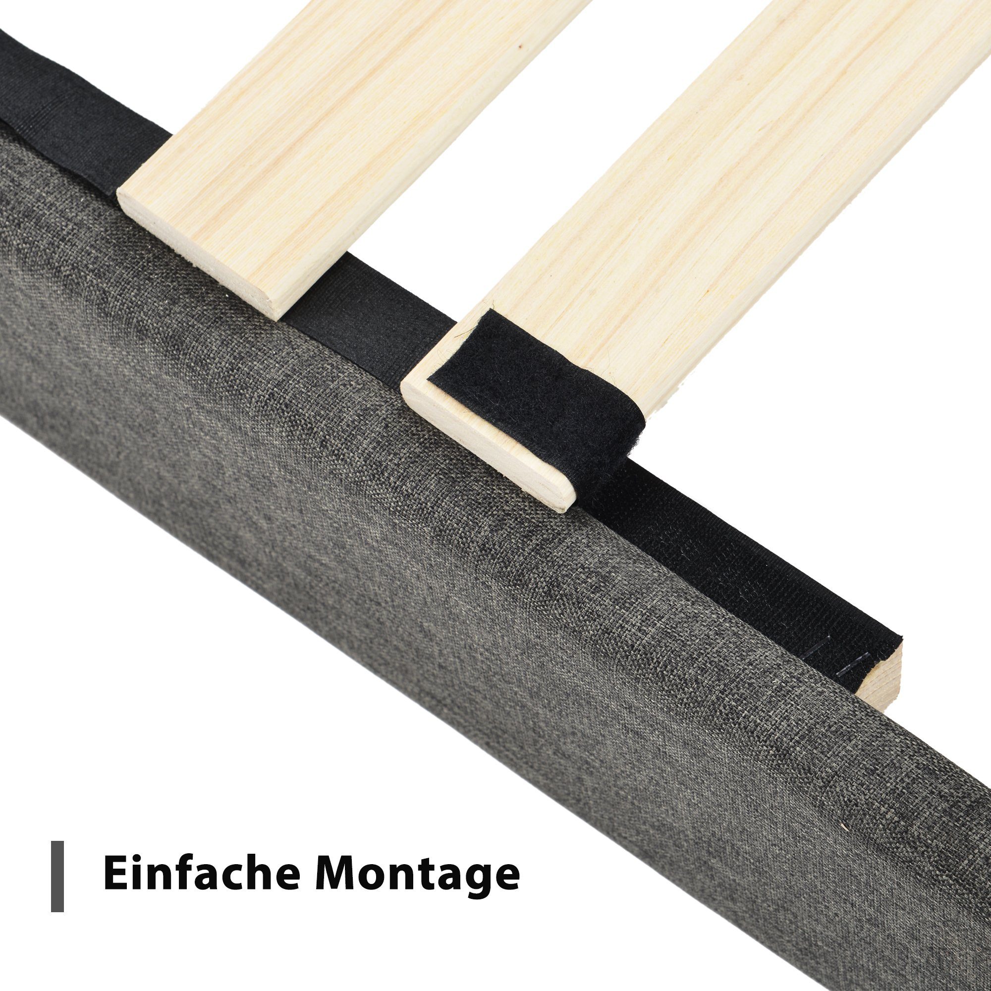 Flieks Polsterbett, Holzbett Einzelbett mit Lattenrost Leinen 90x200cm