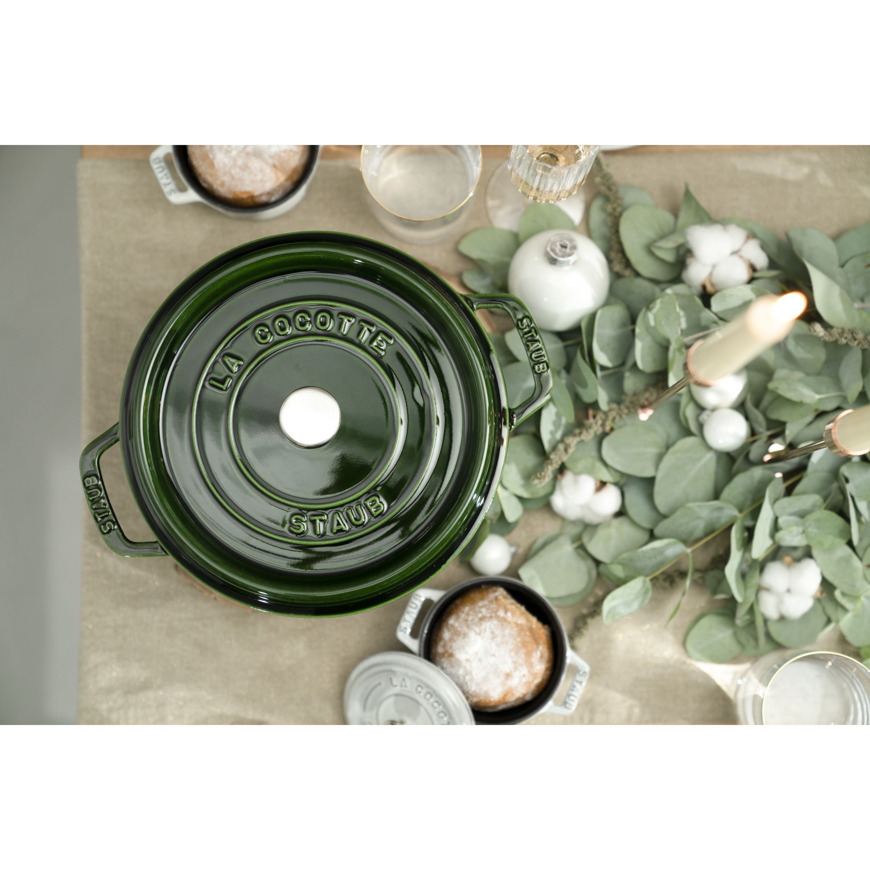 Cocotte 22 cm, rund, Basilikum-Grün, Gusseisen