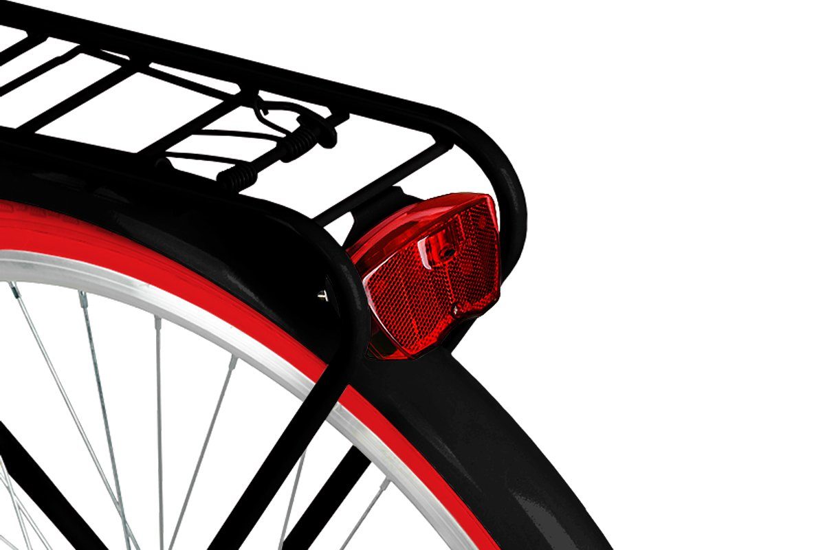 MILORD BIKES Cityrad Milord City Damenfahrrad Weidenkorb 28/26 Zoll, Schwarz-Rot, 7-Gang, 7 Gang, Kettenschaltung