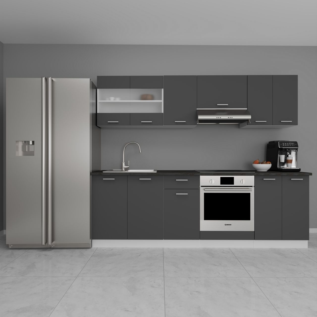 VCM 8-tlg Einbauküche Küchenzeile Küchenblock Komplettküche 240 cm Esilo