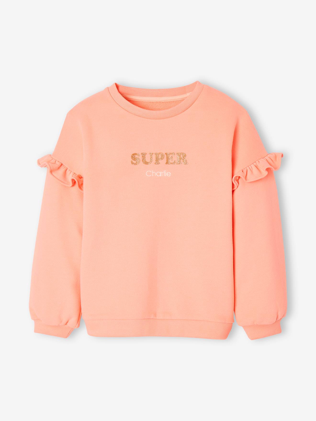 Vertbaudet Mädchen Sweatshirt SUPER mit Volants, personalisierbar Oeko-Tex - rost