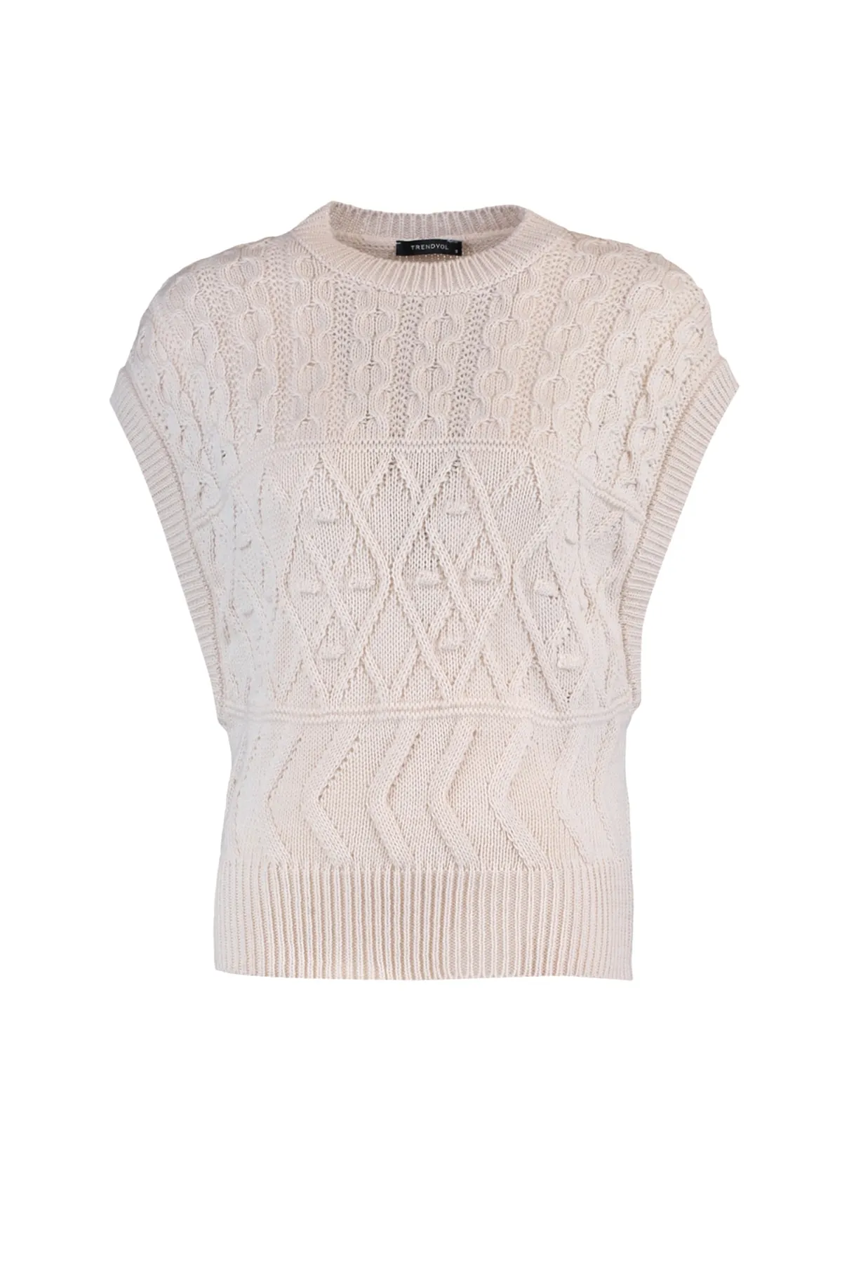 Trendyol Collection  Steinstrick-Strickpullover mit Rundhalsausschnitt und detailliertem Rundhalsausschnitt