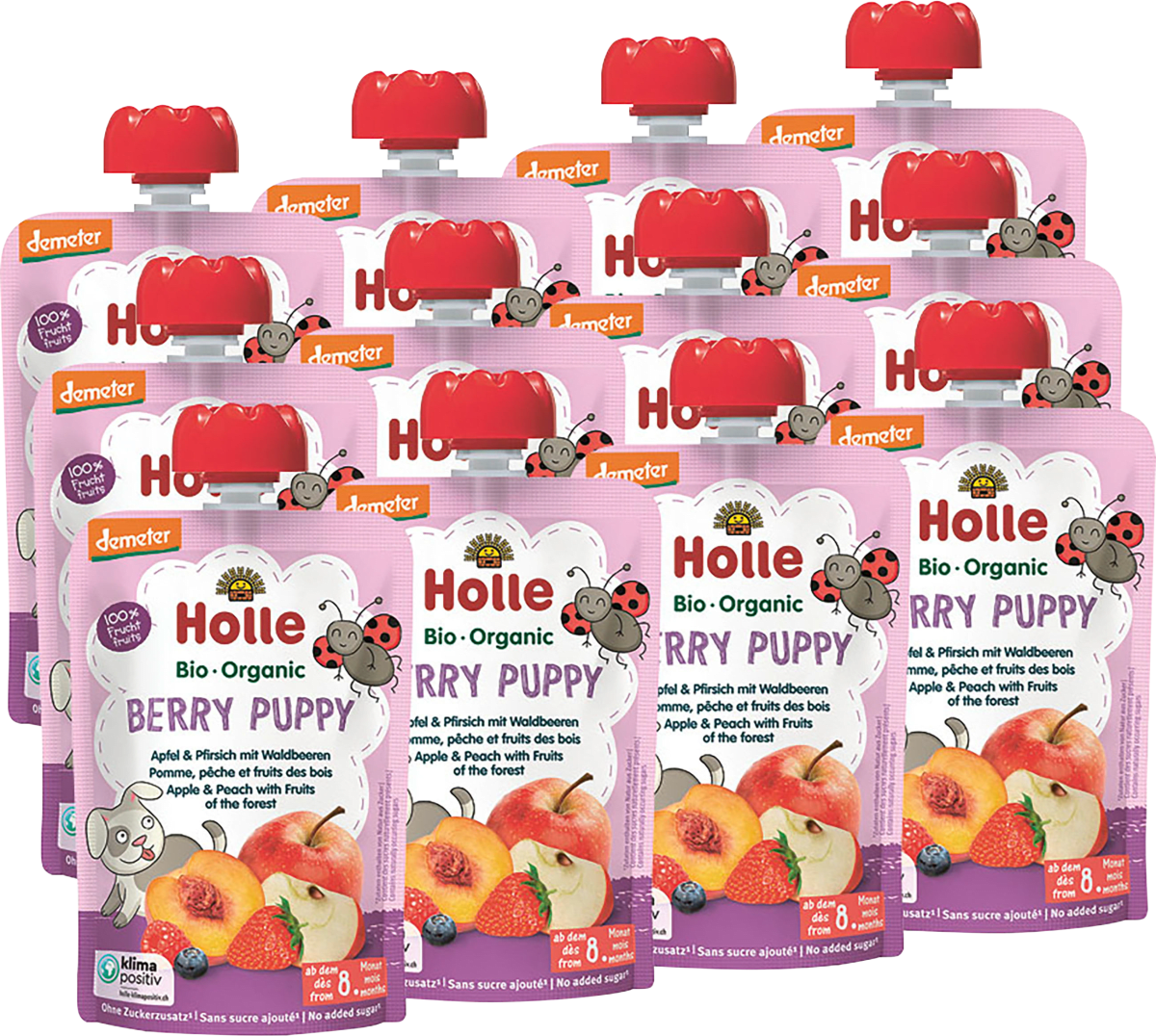 Quetschie Berry Puppy, Apfel & Pfirsich mit Waldbeeren ab 8 Monaten, 100 g