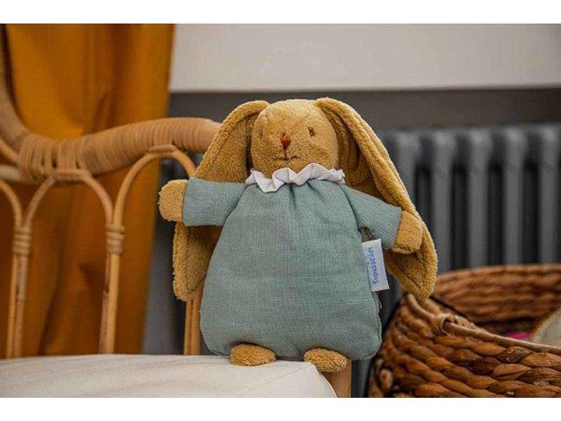 Lapin Doudou avec Hochet 20Cm - Coton Bio Celadon