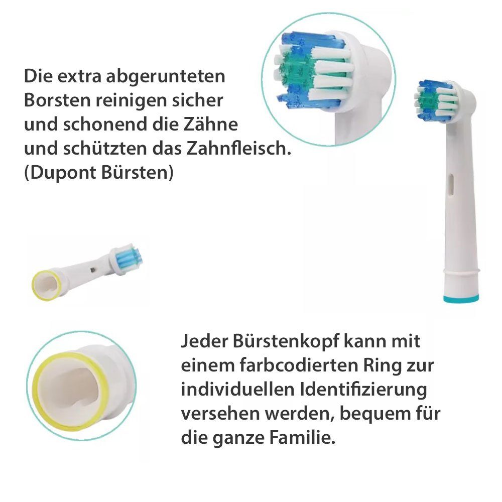 Dooloo Aufsteckbürste 20 Stück Ersatzbürsten kompatibel mit Oral-B, Spar-Set, Flexible Nylonbürsten, Frabcodierte Ringe
