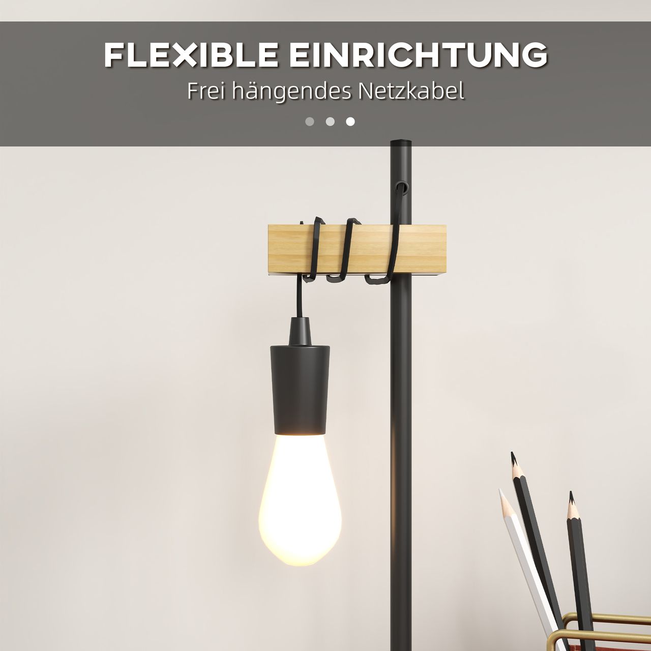 HOMCOM Tischleuchte 40 W Tischlampe, Nachttischlampe im Industrie-Stil Metall