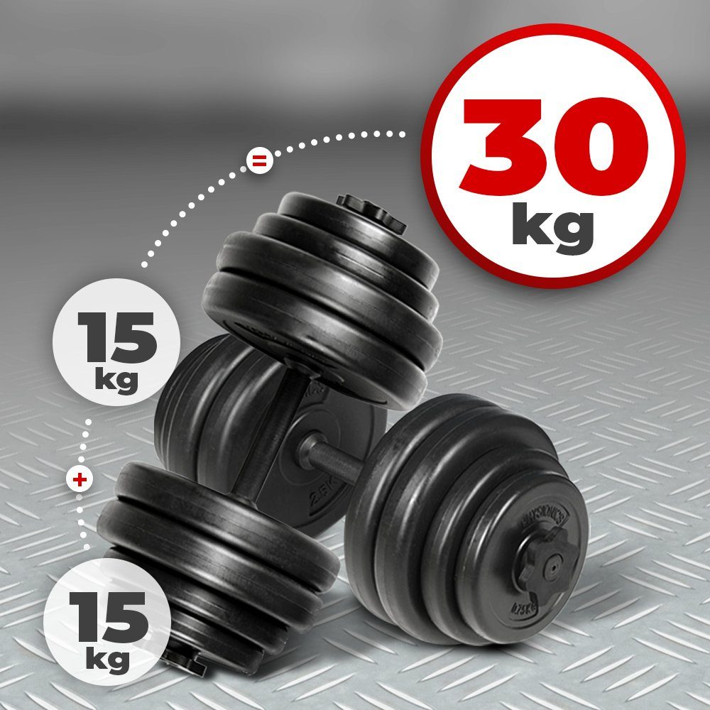 Physionics Hantel-Set Kurzhantel Set 30 kg (2 x 15 kg)- Ø 25 mm - Hantelstangen, Kurzhanteln