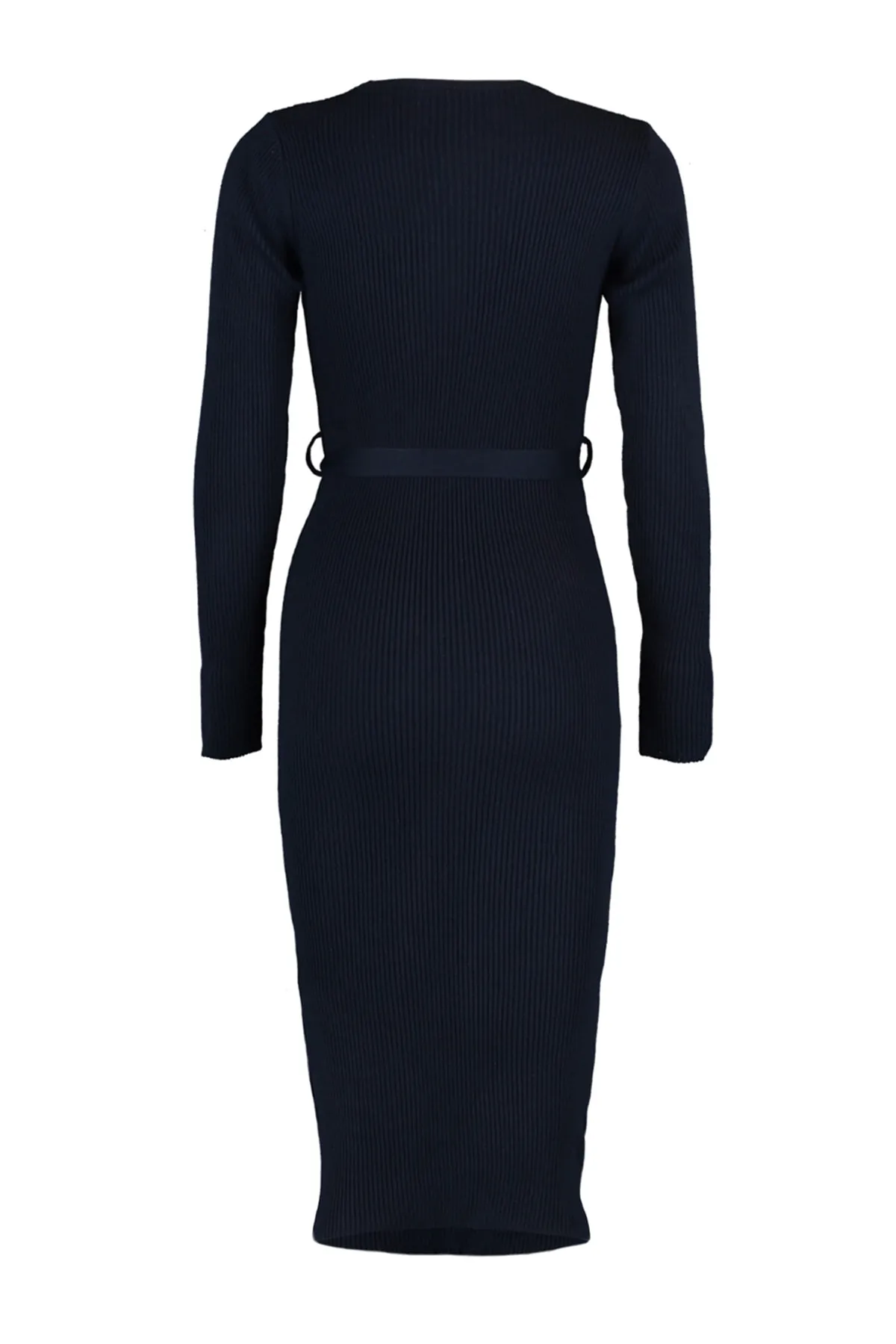 Trendyol Collection  Marineblaues, dunkelblaues, tailliertes Midi-Strickkleid mit Gürtel TWOAW22EL0009 Kleid TWOAW22EL0009