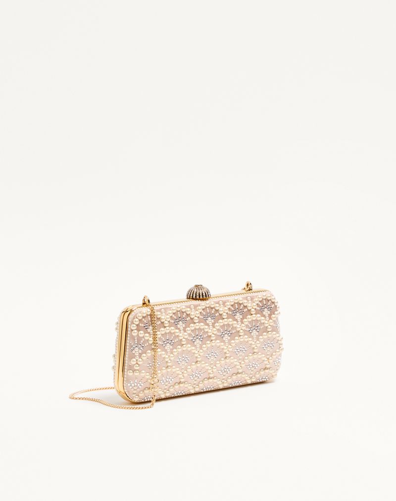 Valentino Garavani Carry Secrets Satin Minaudiere med Perler og Rhinsten