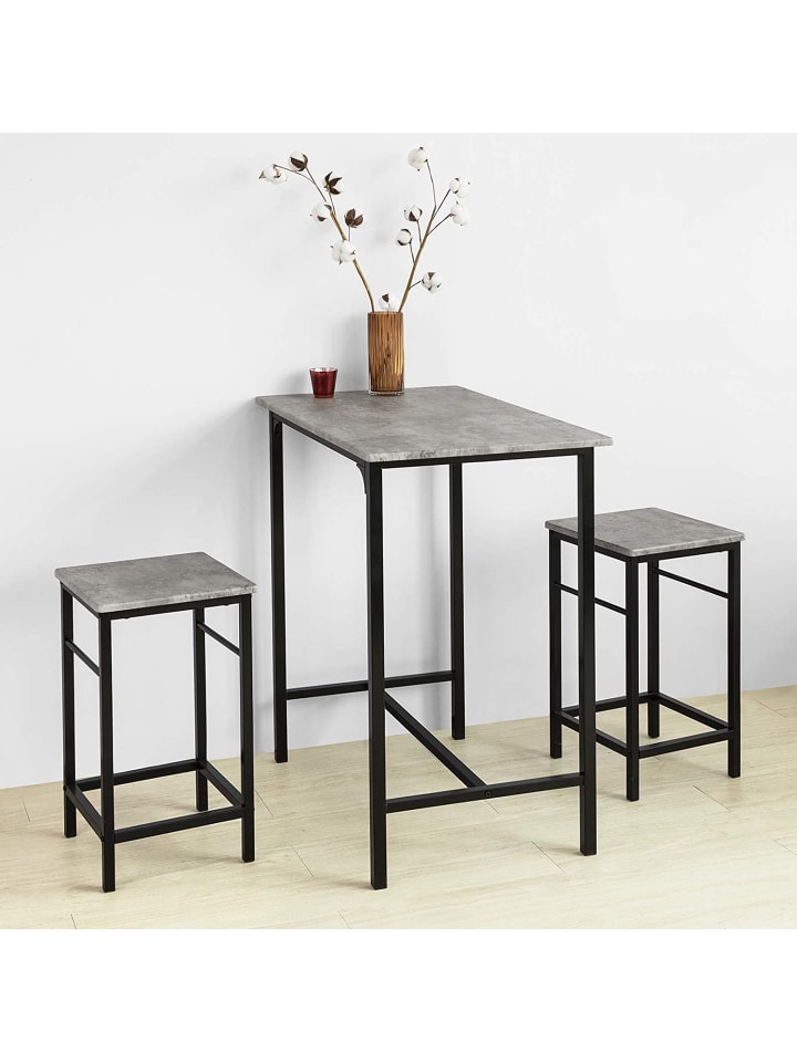 SoBuy Bartisch in Hellgrau und Schwarz - Tisch(B)80 x (H)88 x (T)50cm/Stuhl(B)32 x (H)57 x (T)32cm günstig kaufen onesize