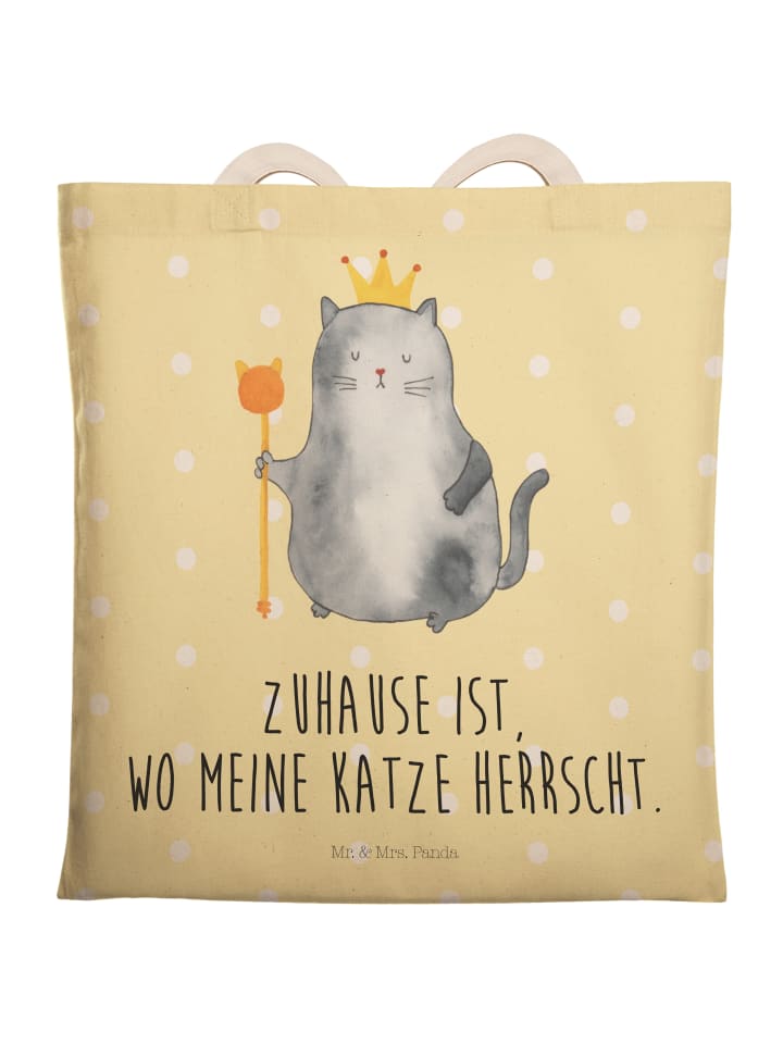Mr. & Mrs. Panda Einkaufstasche Katze König mit Spruch in Gelb Pastell günstig kaufen onesize
