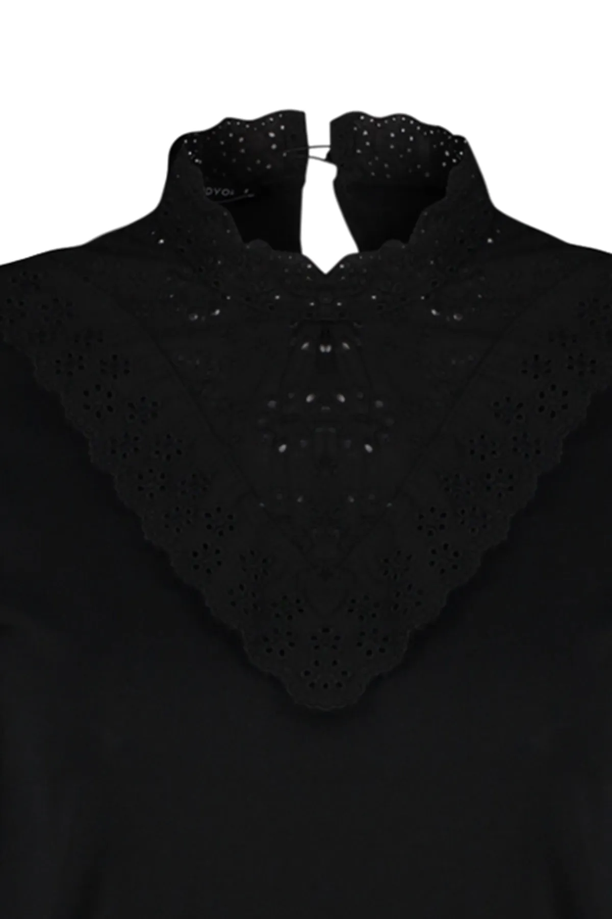 Trendyol Collection  Schwarze bestickte Strickbluse aus Baumwolle mit hohem Kragen und Grundmuster TWOSS23BZ00879