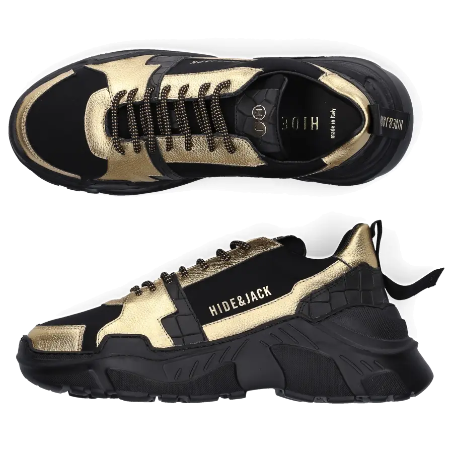 Hide & Jack - Sneaker low SPEEDBUMP Kalbsleder Logo gold schwarz - schwarz