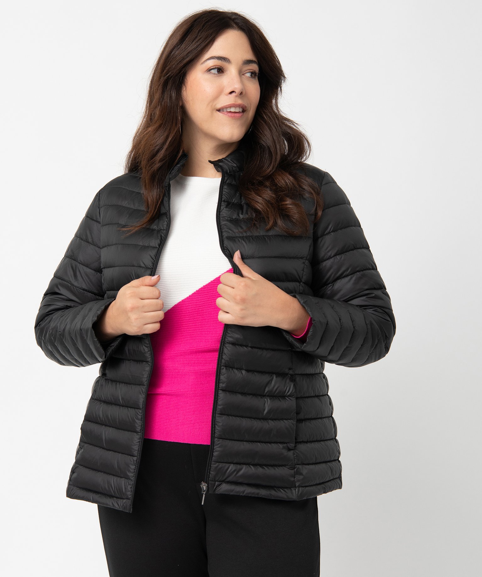Doudoune femme grande taille matelassage fin avec col montant noir | GEMO