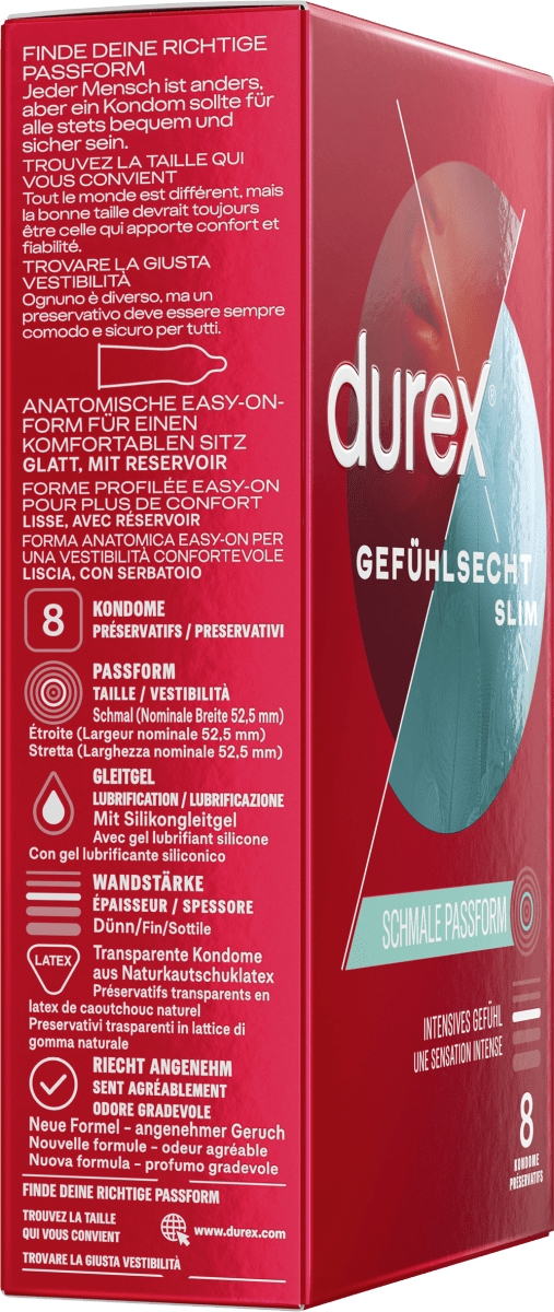 Kondome Gefühlsecht Slim Fit, Breite 52,5 mm, 8 St