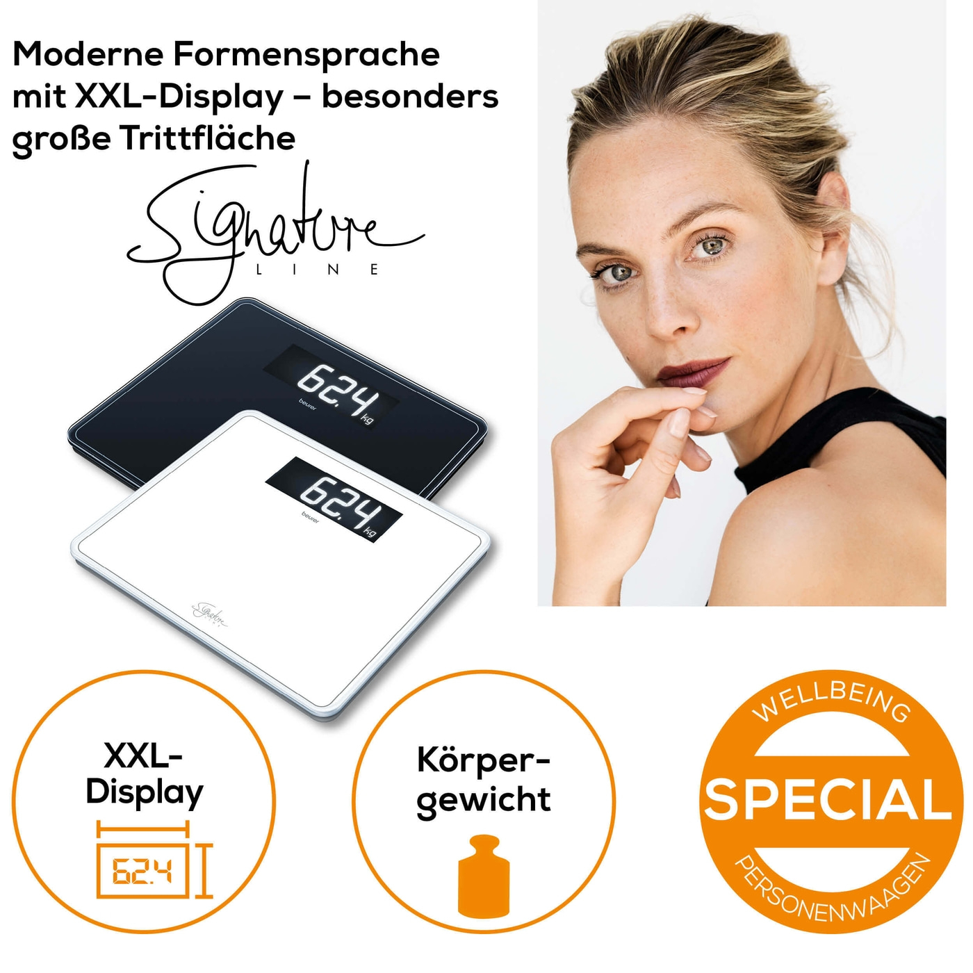 Beurer Glaswaage GS 410 SignatureLine White-Personenwaage aus Glas im edlen Design & großer Zifferngröße - bis 200 kg