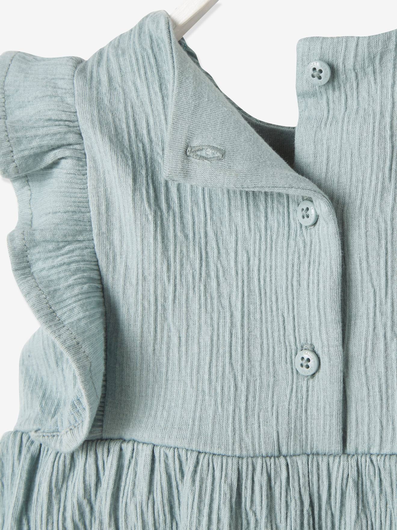 Vertbaudet Mädchen Baby Kurzoverall, Smokdetails und Volants - vanille