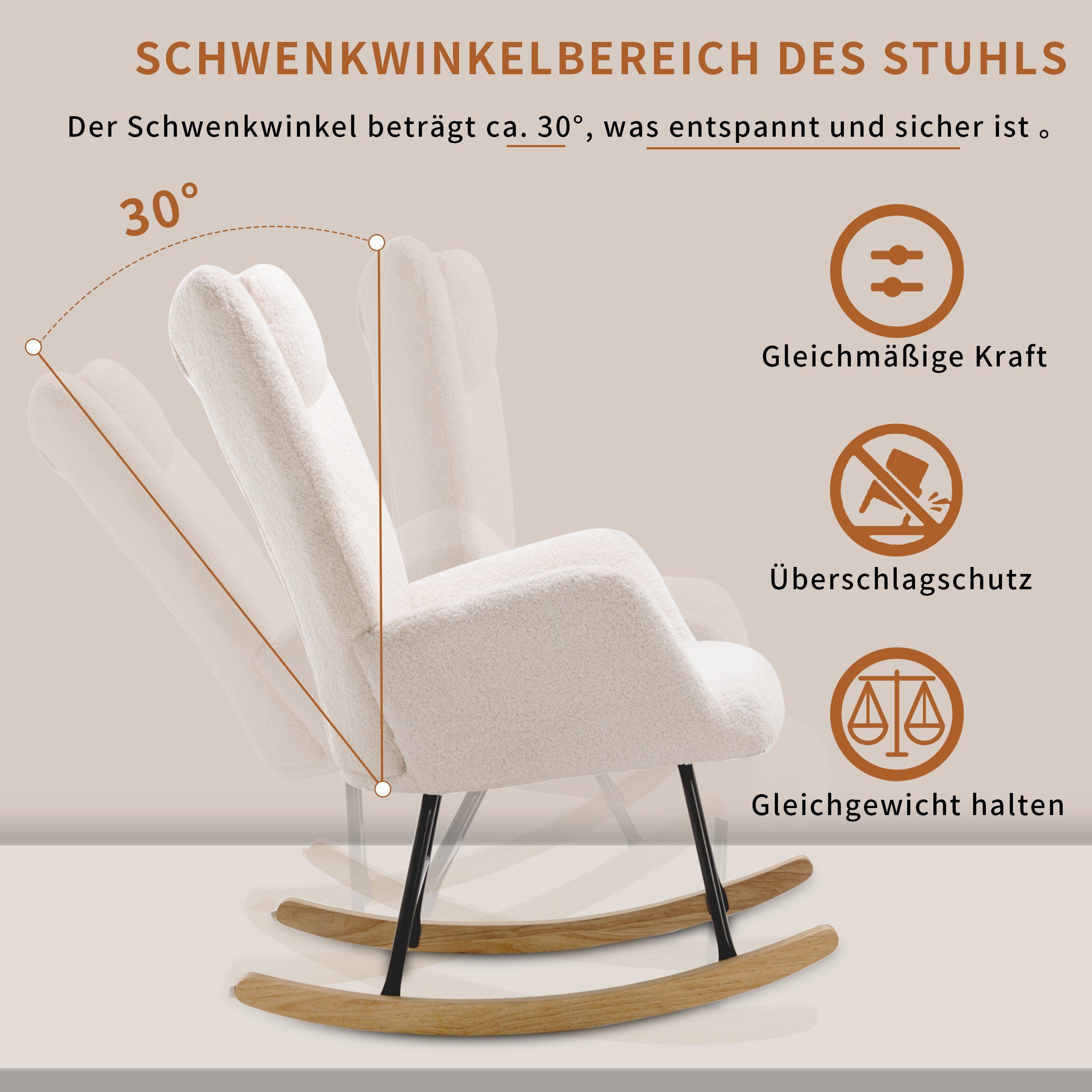 HAUSS SPLOE Schaukelstuhl Schaukelstuhl Schaukelsessel Fernsehsessel Relaxstuhl (weicher Teddyplüsch-Schaukelstuhl mit Kopfstütze und Fußstütze, 2 St), Belastbarkeit bis 100 kg