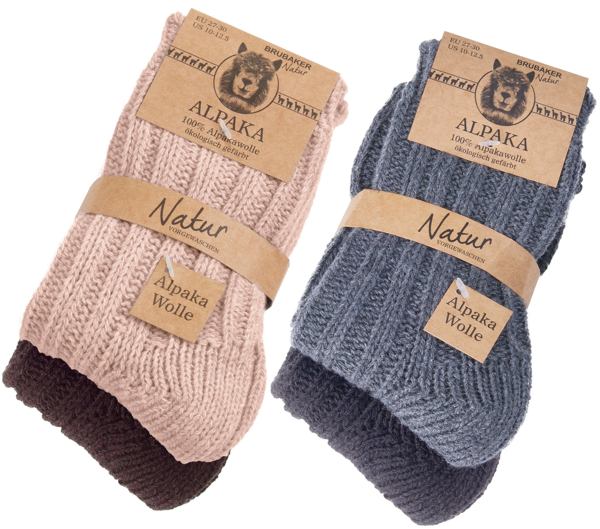 BRUBAKER Kuschelsocken Kinder Alpaka Socken aus 100% Alpakawolle (Set, 4 Paar) Wintersocken Set für Jungen und Mädchen - Kindersocken - Wollsocken