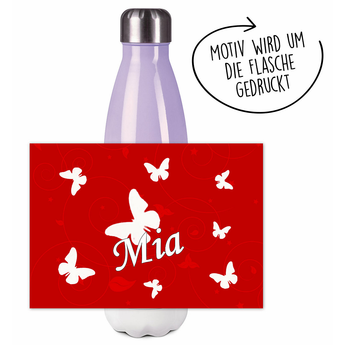 Edelstahl Kinder Thermoflasche / Trinkflasche bunt Schmetterling Ornamente Farbe rot Spülmaschinenfest, Auslaufsicher, Bruchfest, Doppelwandig, Für Heißgetränke geeignet, Mit Deckel, Isoliert