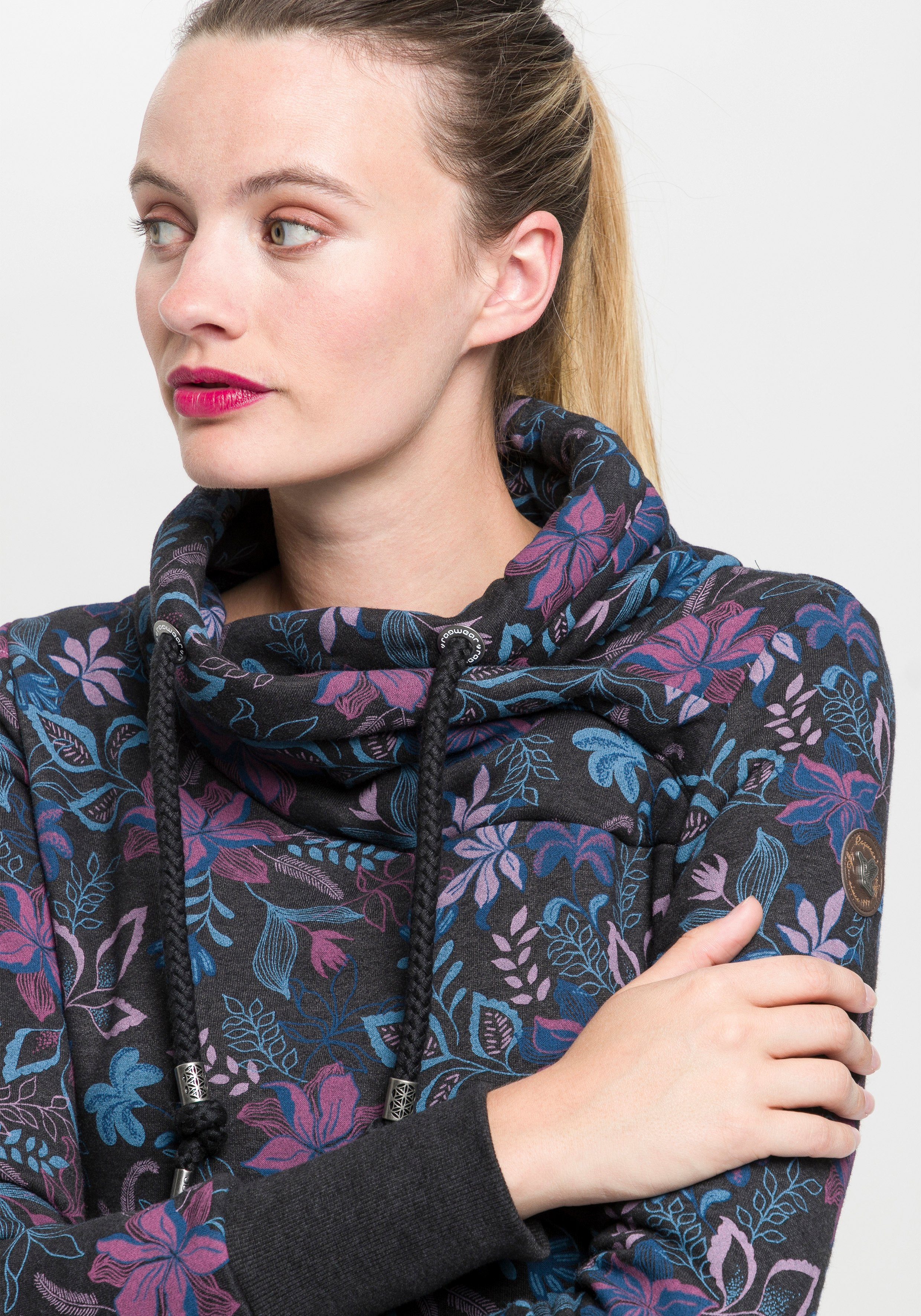 Ragwear Sweatshirt NESKA O Kapuzen-Sweater mit asymetrischem Schalkragen