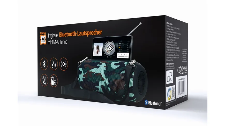 Portable Bluetooth speaker with antenna, Camo