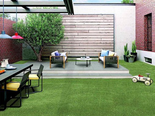 Kunstrasen MEGAN, Primaflor-Ideen in Textil, rechteckig, Höhe: 40 mm, realistische Optik, mit Drainagefunktion, ideal für Balkon & Terrasse