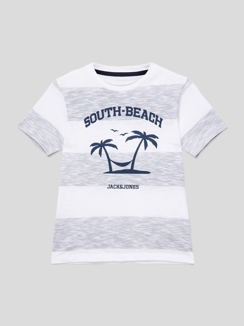 T-Shirt mit Streifenmuster Modell 'SUMMER' in graphit
