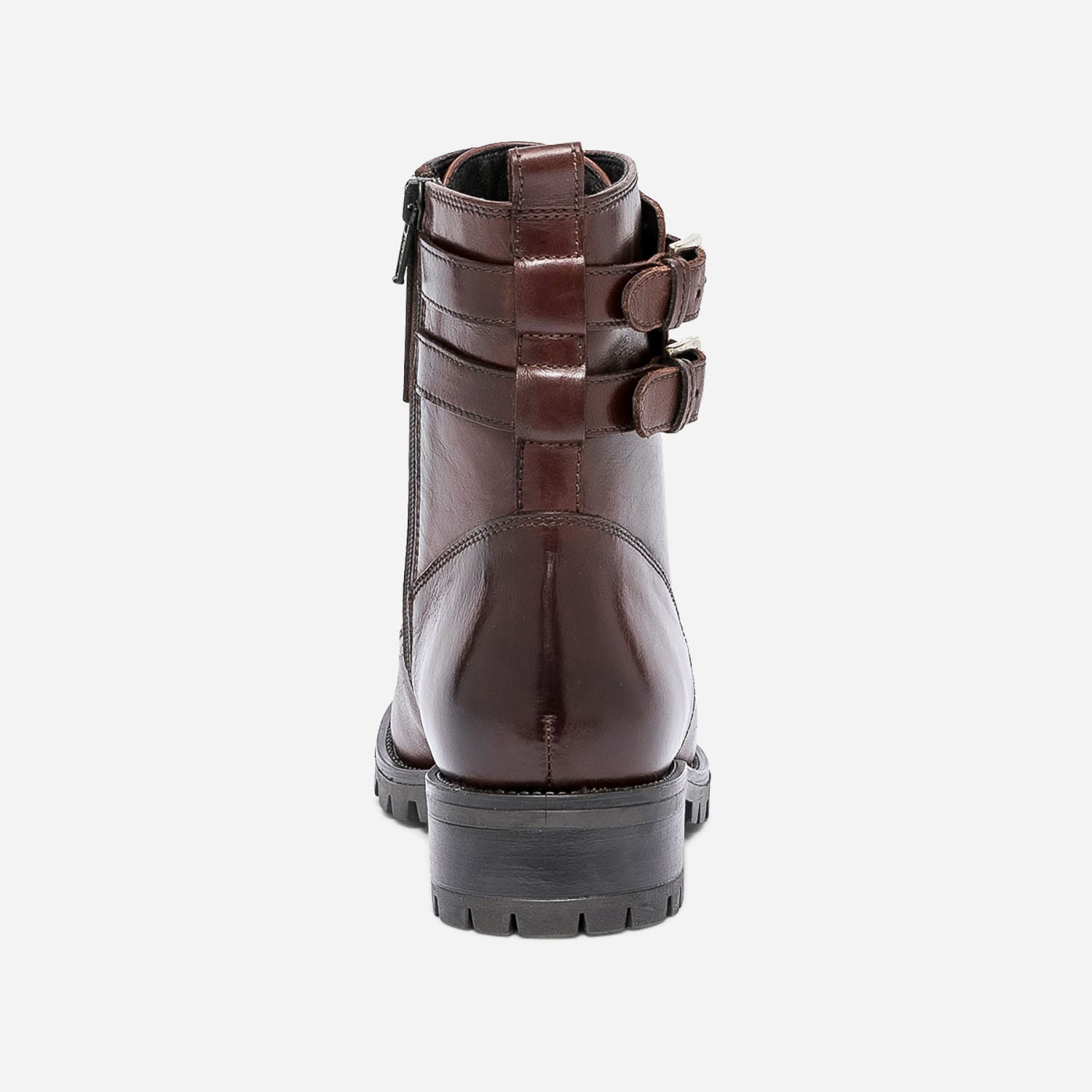 Bottine cognac en cuir à boucles