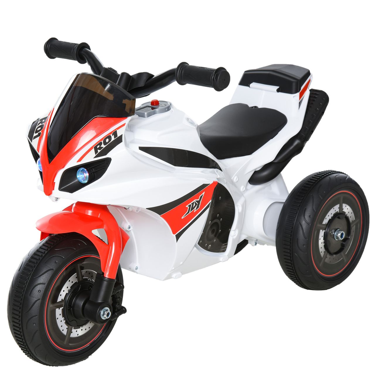 HOMCOM Rutscher Kinder-Motorad Rutscherfahrzeug Kinderfahrzeug für 18-36 Monate mit Musik Weiß 74 x 39 x 48 cm