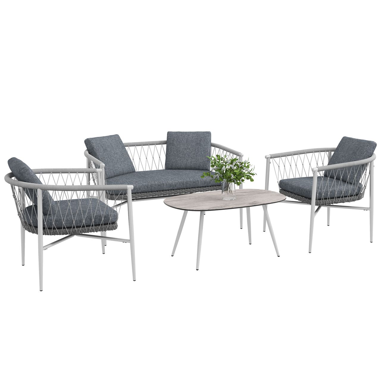 Outsunny 4 tlg. Rattan Gartenmöbel-Set mit Kissen, Schaukelfunktion für Garten