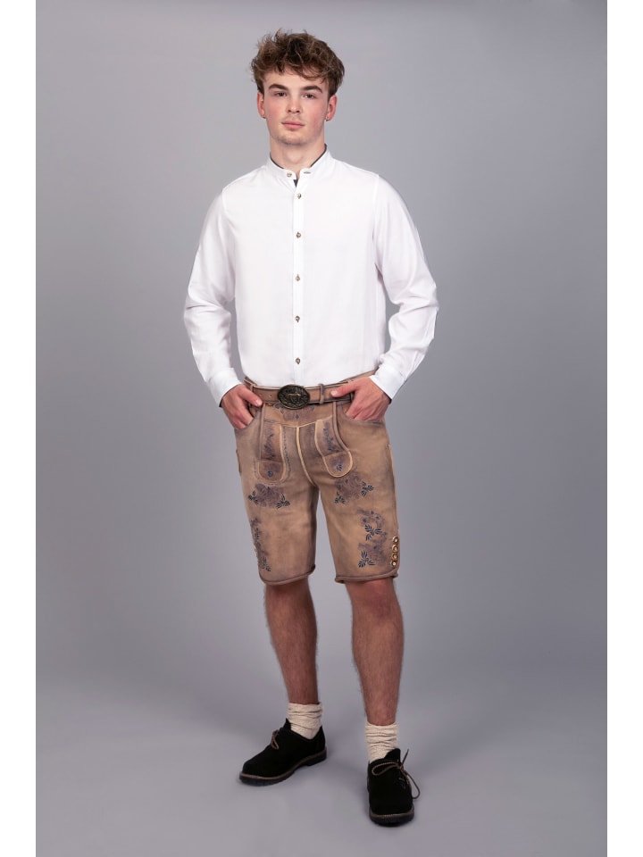 Edelnice Kurze Wildbock Lederhose Peter blau sämisch in braun günstig kaufen