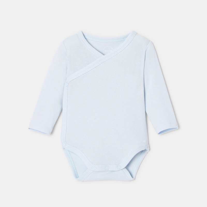 Lot de 3 bodies cœur croisé manches longues en jersey de coton bio bleu naissance Absorba