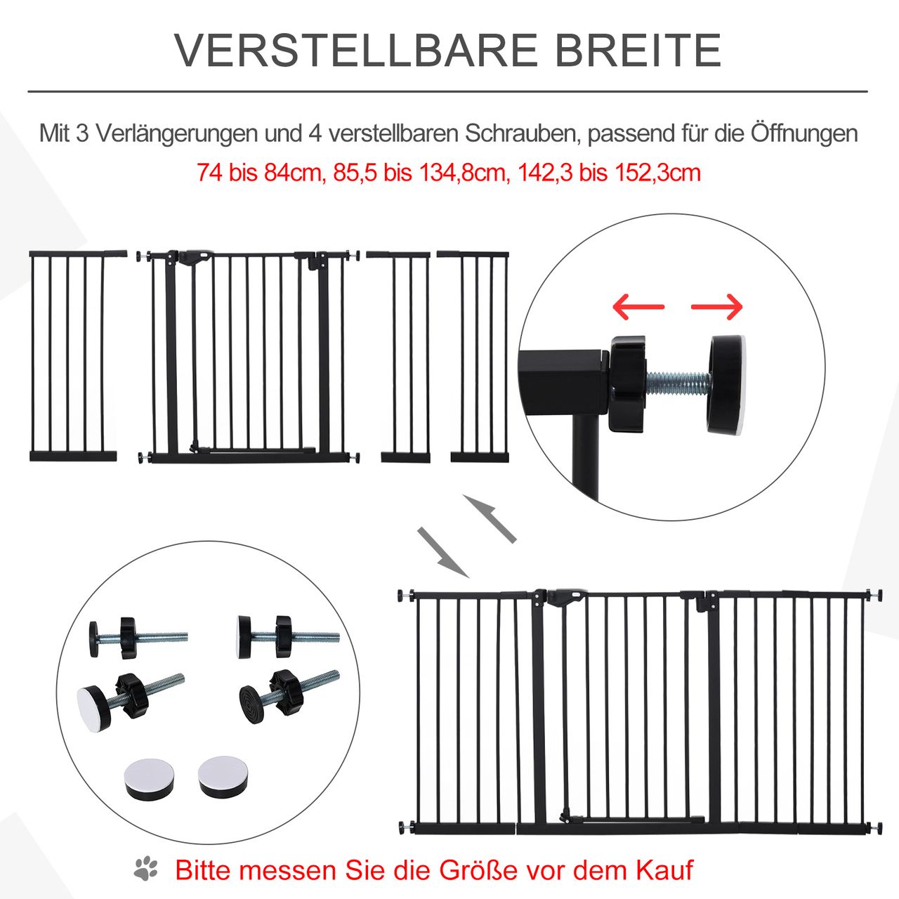 PawHut Türschutzgitter Hunde Absperrgitter Schutzgitter für Haustier Hundegitter Treppenschutzgitter ohne Bohren Metall Kunststoff Schwarz 136,3 cm x 76,2 cm