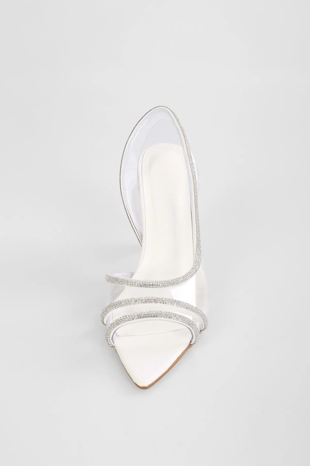 Shoeberry  Antoi weiße transparente Schuhe mit geripptem Steinabsatz für Damen