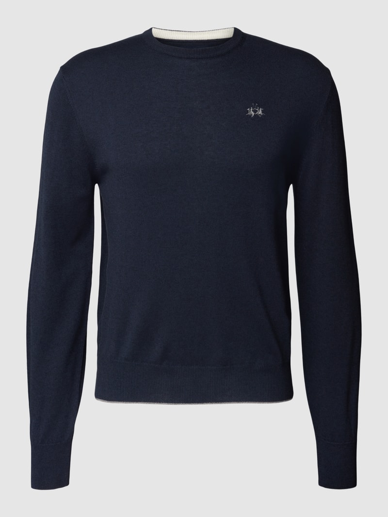 Strickpullover mit Label-Stitching in marineblau
