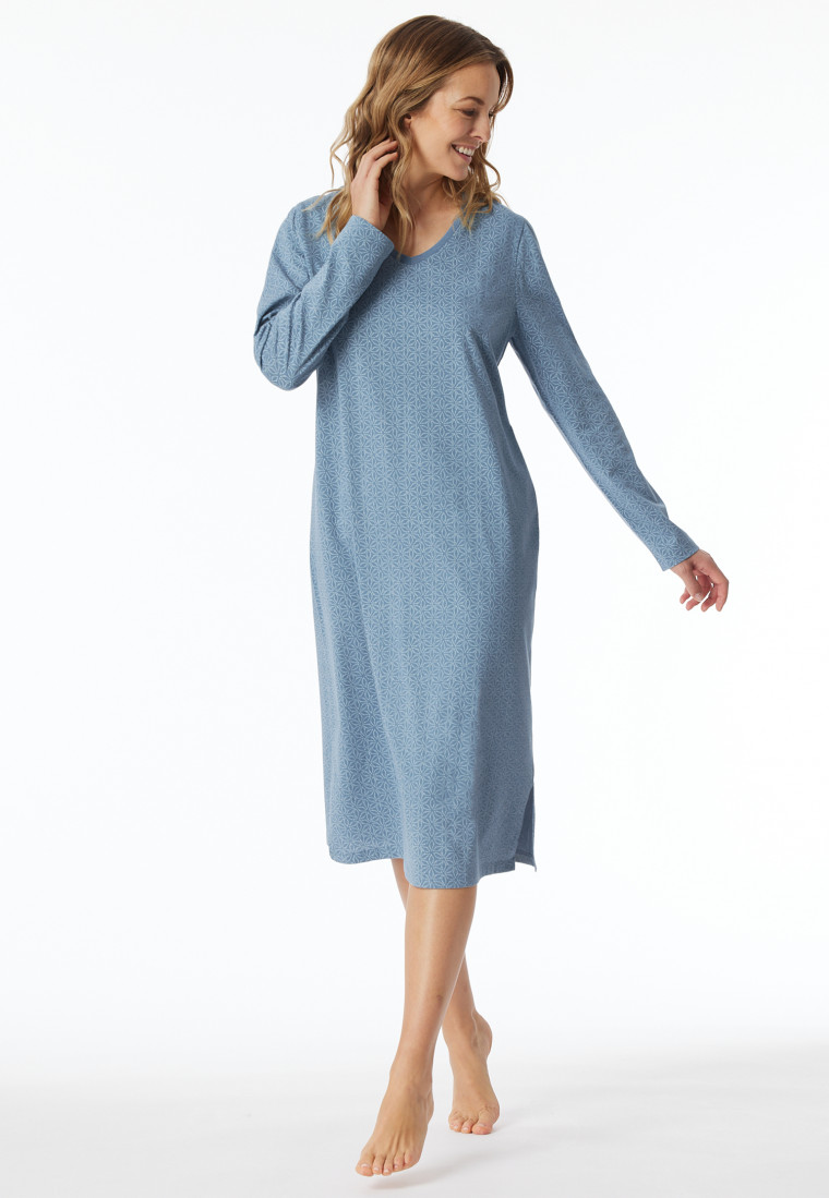 Nachthemd langarm blaugrau gemustert - Comfort Essentials