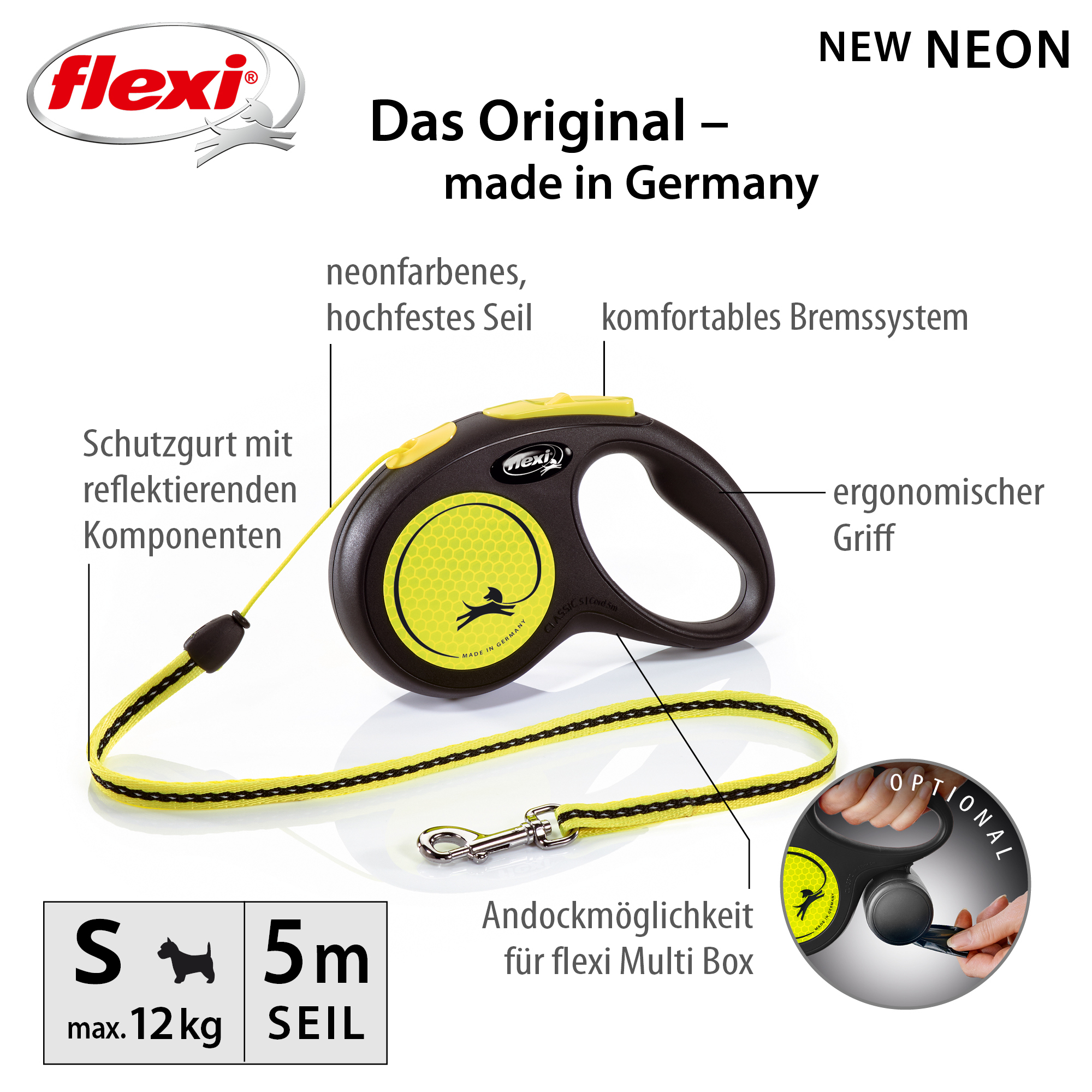 Flexi Hundeleinen Flexi New Neon Seil neon S, 5 m