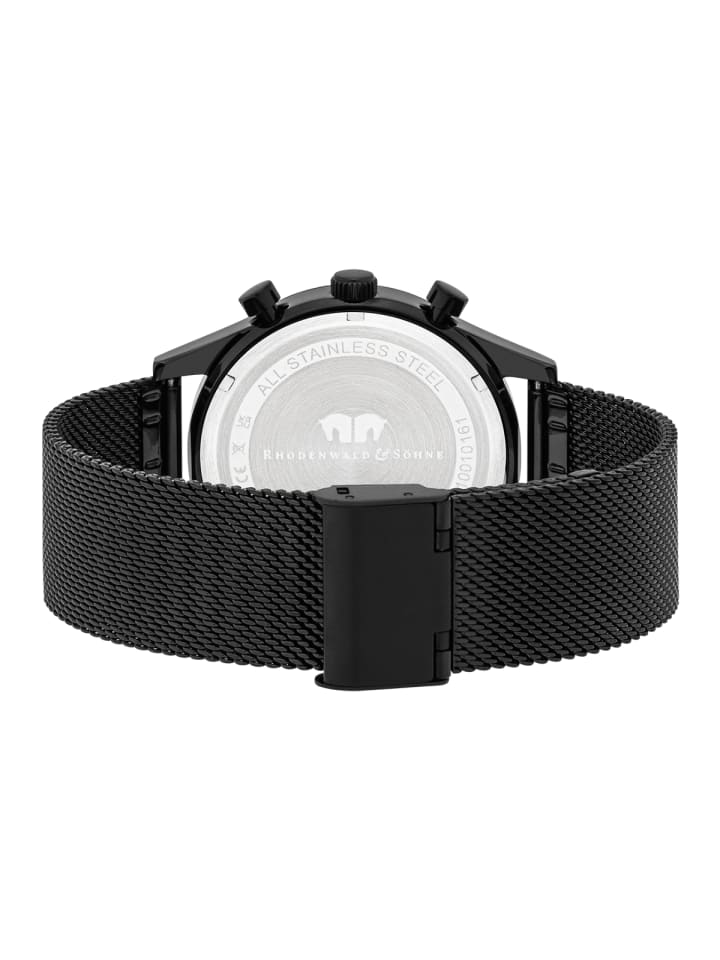 Rhodenwald & Söhne Herren Chronograph schwarz Edelstahl schwarz in schwarz günstig kaufen 21,5 cm