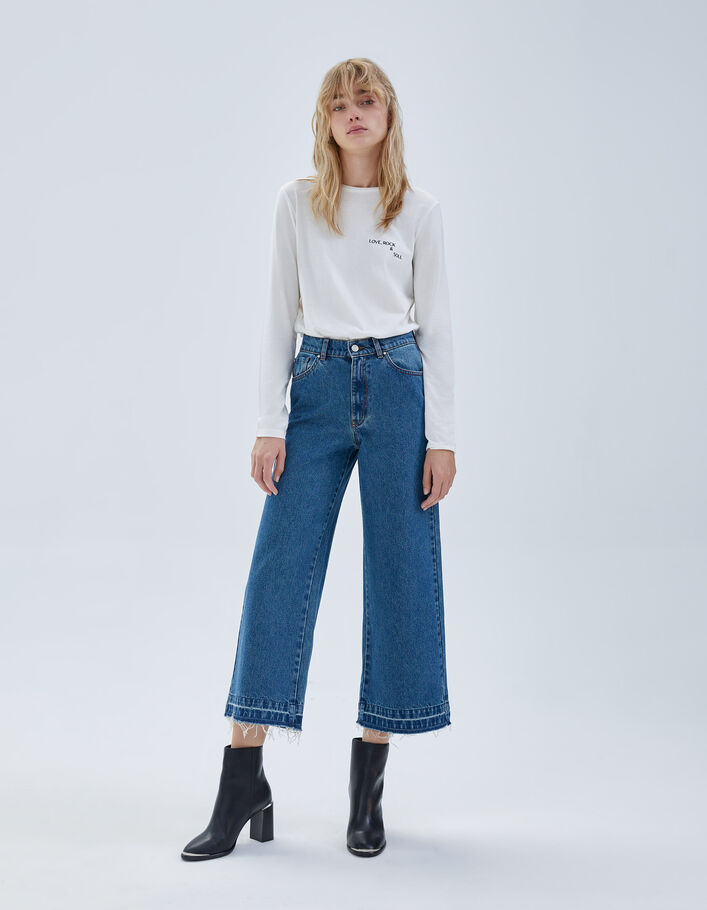 Tee-shirt blanc message brodé poitrine Femme
