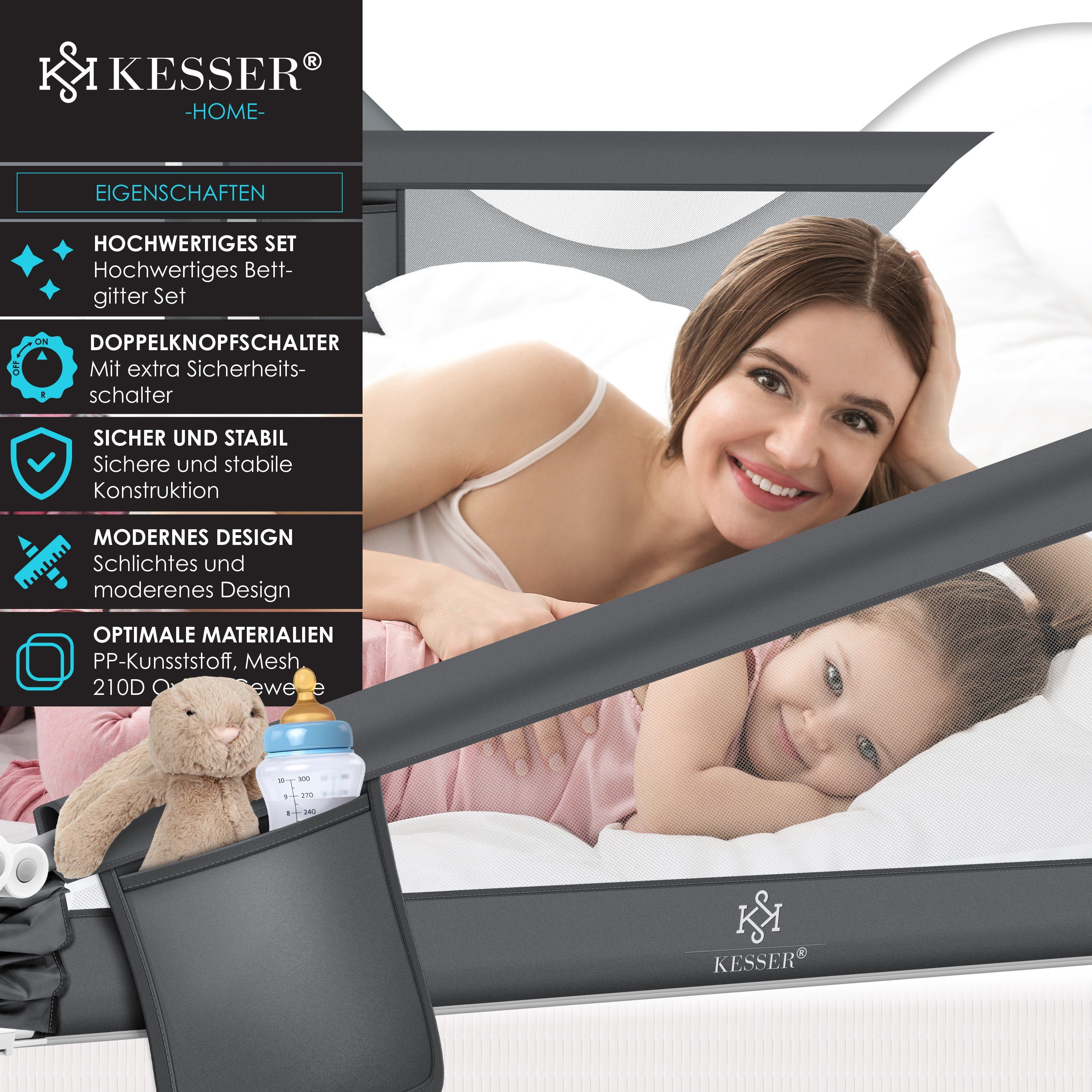 KESSER Bettschutzgitter, Bettgitter Bettschutzgitter Kinderbettgitter für Kinder Baby