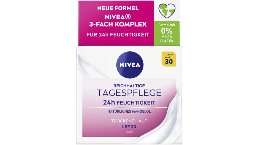 NIVEA Reichhaltige Tagespflege 24h Feuchtigkeit Trockene Haut LSF 30 50 ml