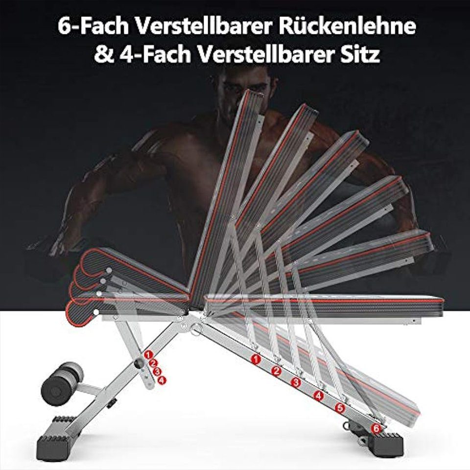 NAIMP Hantelbank verstellbar 6Fach Rückenlehne/4 Fach Sitz, bis 300kg belastbar