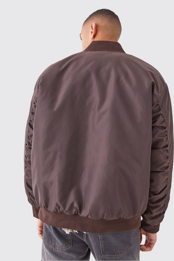 Oversize Nylon-Bomberjacke mit gerafften Ärmeln
